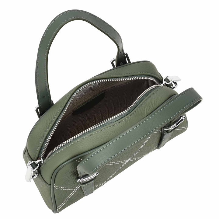 Women's Leather Satchel Handbag Quilted Stitch Design Anya Green 4