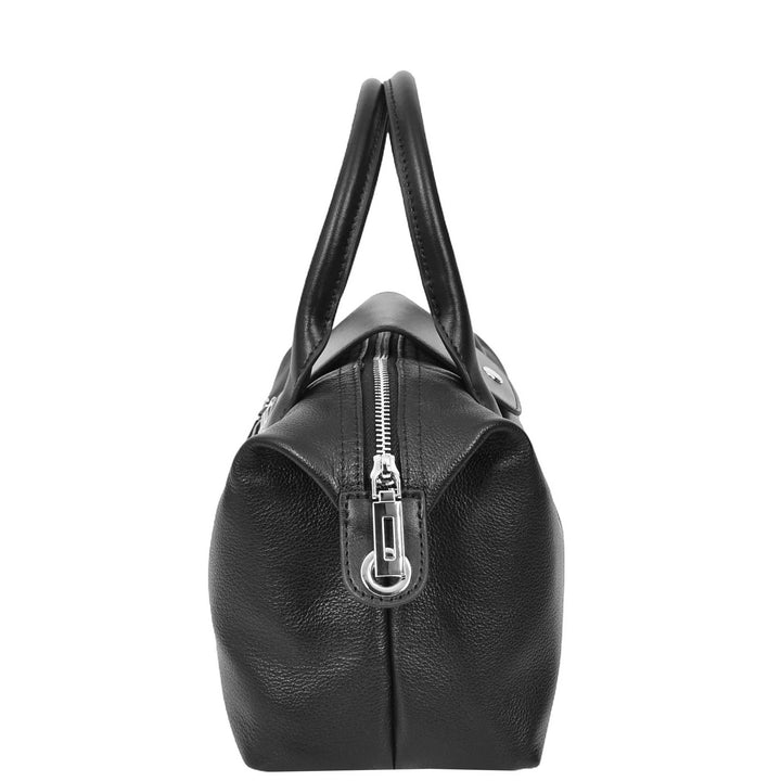 Womens Real Leather Handbag Small Top-Handle Tote Style Quinn Black