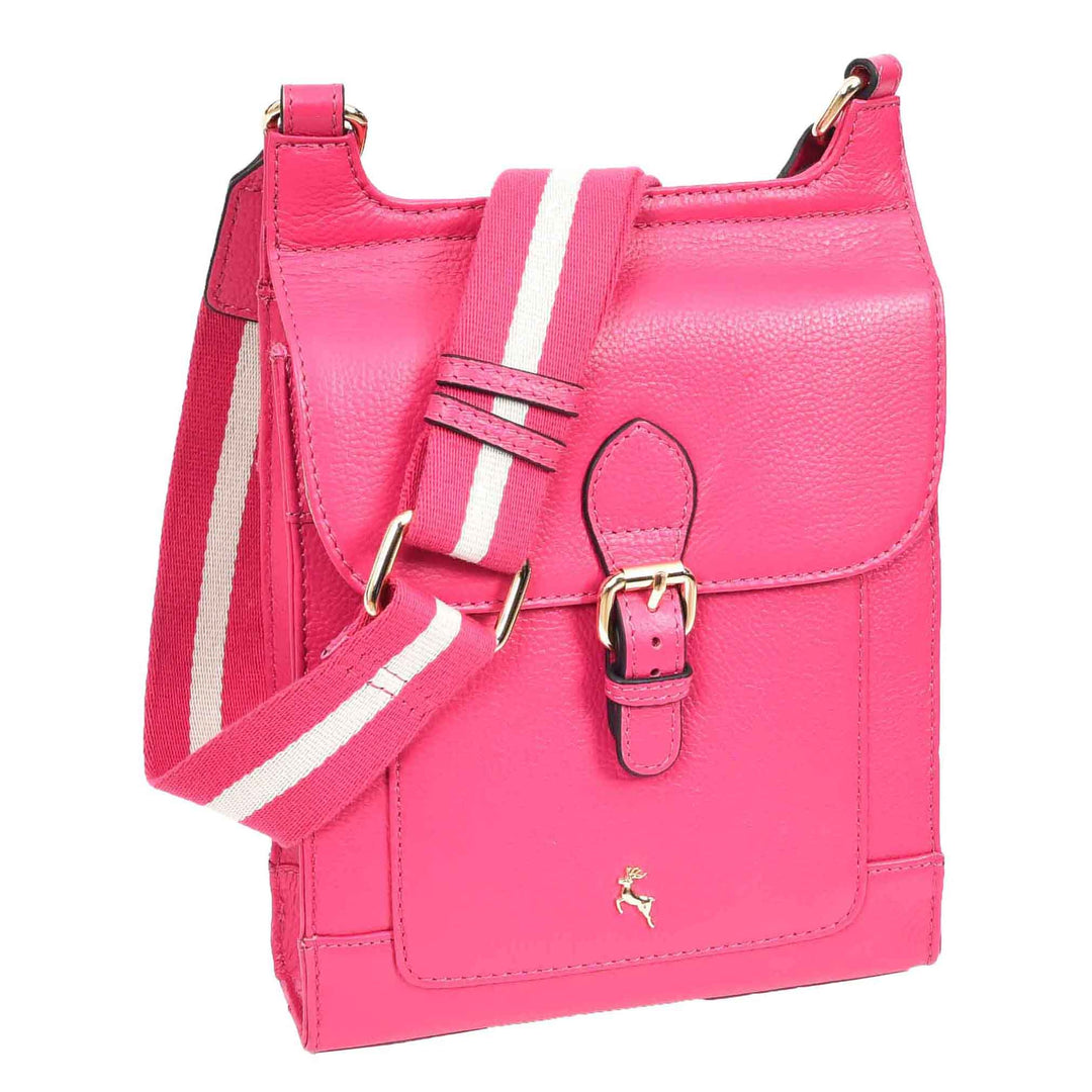 Womens Cross Body Leather Messenger Travel Bag HOL33 Pink 5