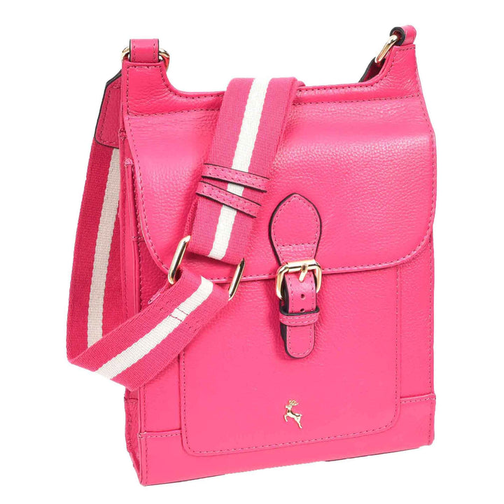 Womens Cross Body Leather Messenger Travel Bag HOL33 Pink 5