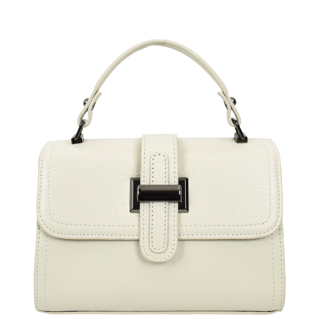 Womens Leather Shoulder Handbag Top Handle Crossbody Bag Polly White 7