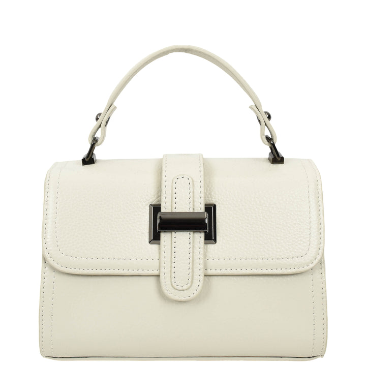 Womens Leather Shoulder Handbag Top Handle Crossbody Bag Polly White 7