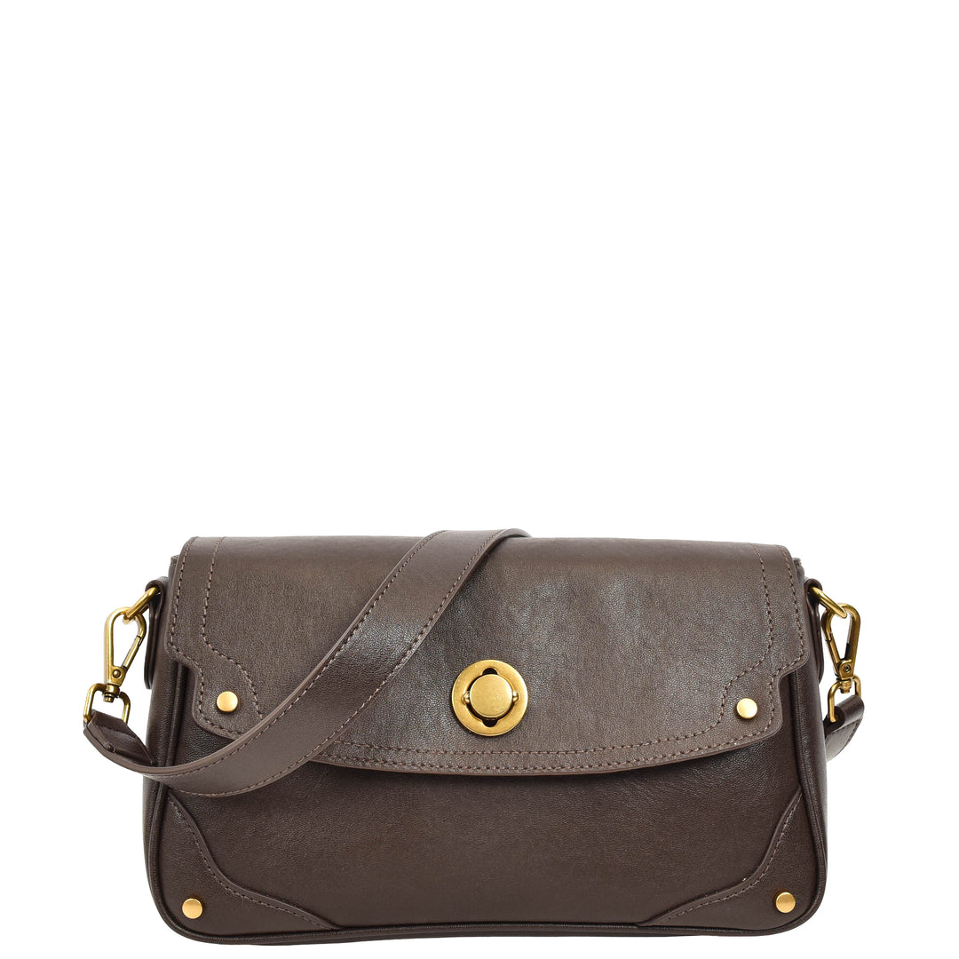 Women's Leather Crossbody Handbag Flap over Turn Lock Bag Beverly Coffee 3