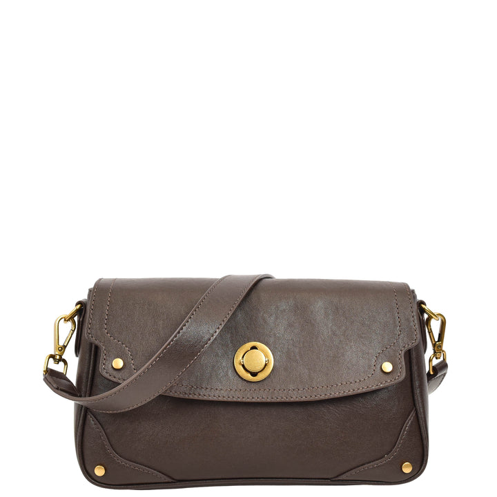 Women's Leather Crossbody Handbag Flap over Turn Lock Bag Beverly Coffee 3