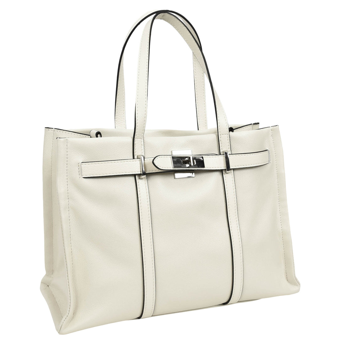 Women's Real Leather Handbag Detachable Strap Shoulder Bag Raven White 8