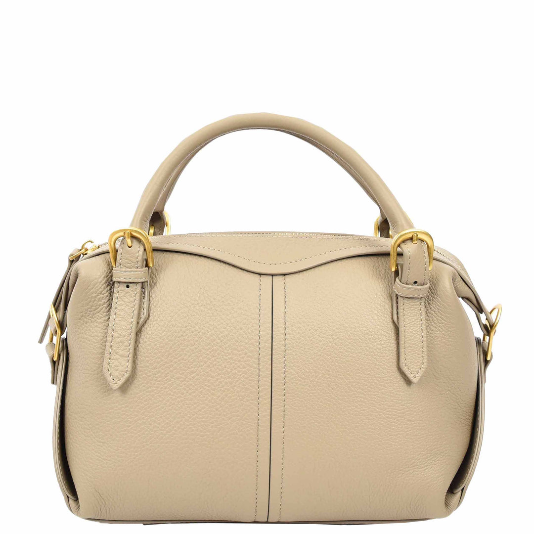 Women's Leather Satchel Handbag Top Handle Crossbody Purse Freya Taupe 3