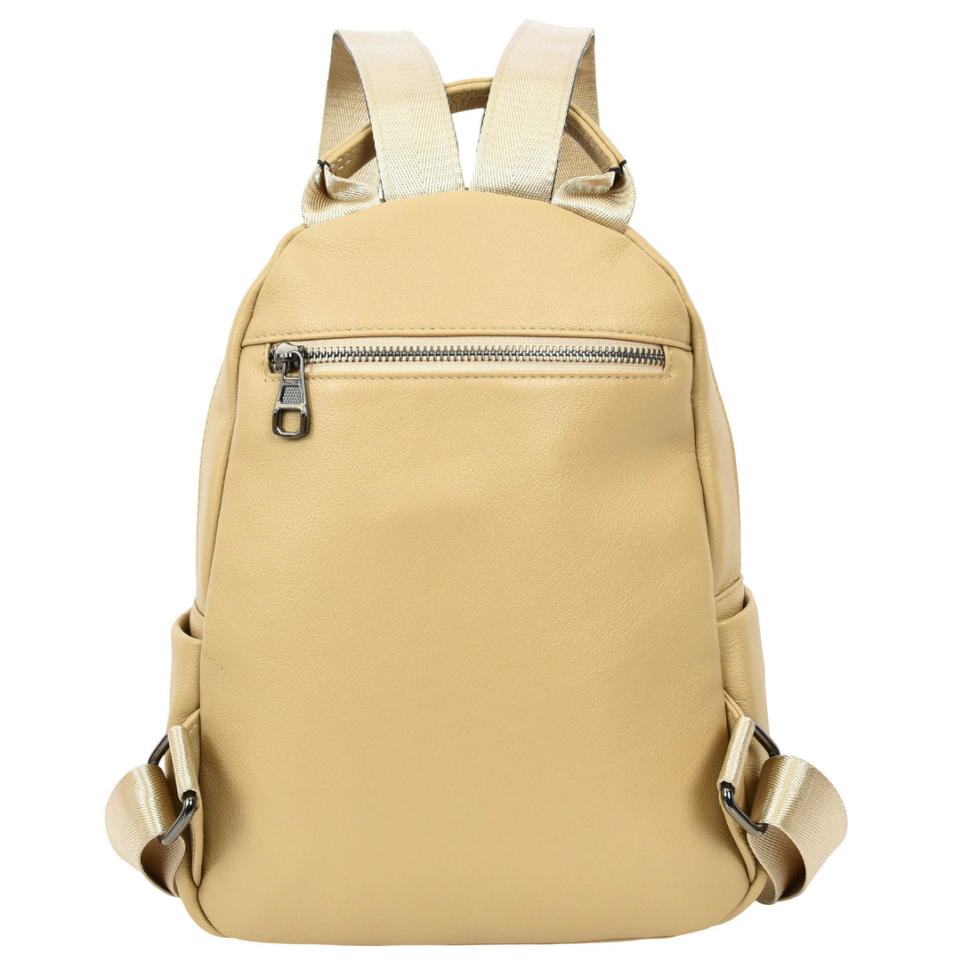 Women’s Organiser Rucksack Soft Leather Backpack Casual Daypack Kaia Apricot 3