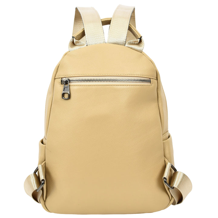 Women’s Organiser Rucksack Soft Leather Backpack Casual Daypack Kaia Apricot 3