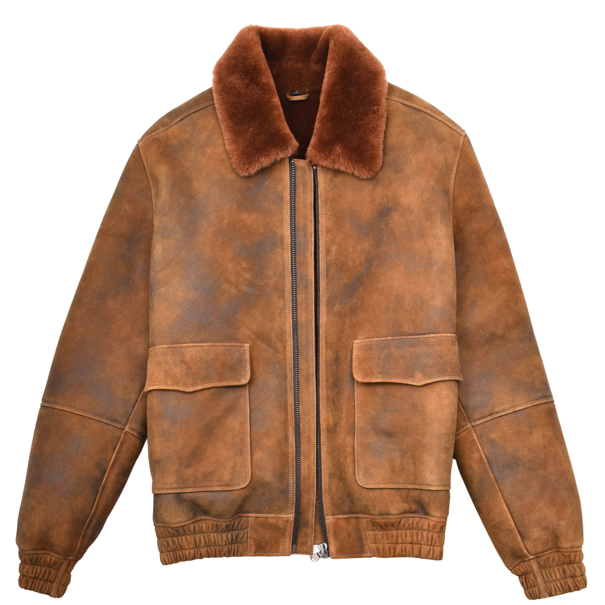 Mens Original Flying Sheepskin Bomber Brown Ginger Shearling Jacket Curtis 5