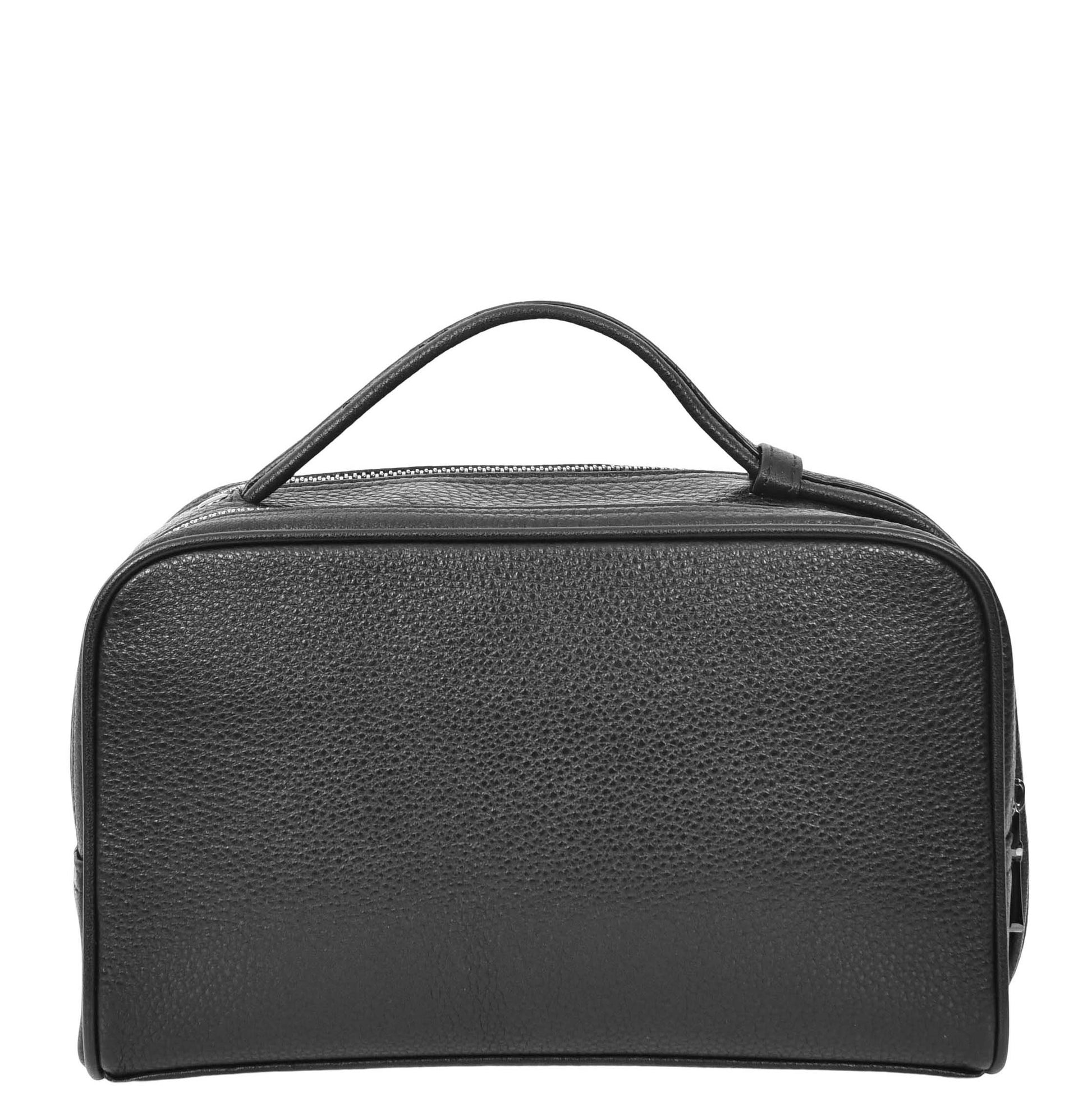 Real Leather Toiletry Wash Bag Alexander Black 4