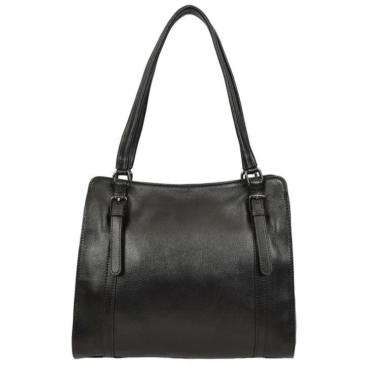Women's Real Leather Shoulder Bag Classic 2-in-1 Adjustable Strap Timeless Design Hilda Black