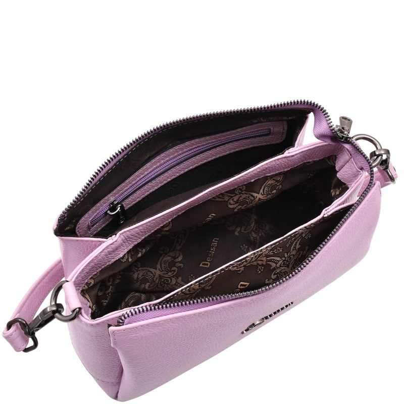Womens Real Leather Shoulder Zip Bag Small Size Handbag Chloe Lilac 5
