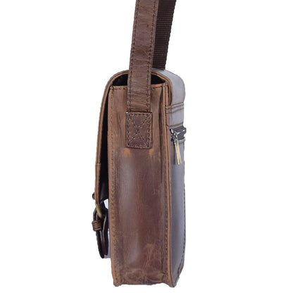 Mens Casual Real Leather Cross Body Organiser Bag NAPLES Brown 5