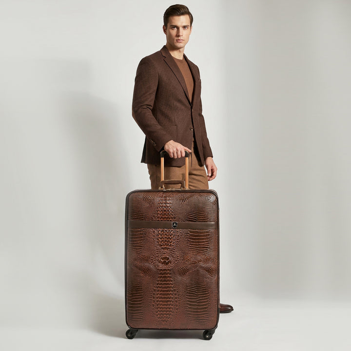Luxury Four Wheeled Faux Leather Suitcase Elite Brown 16