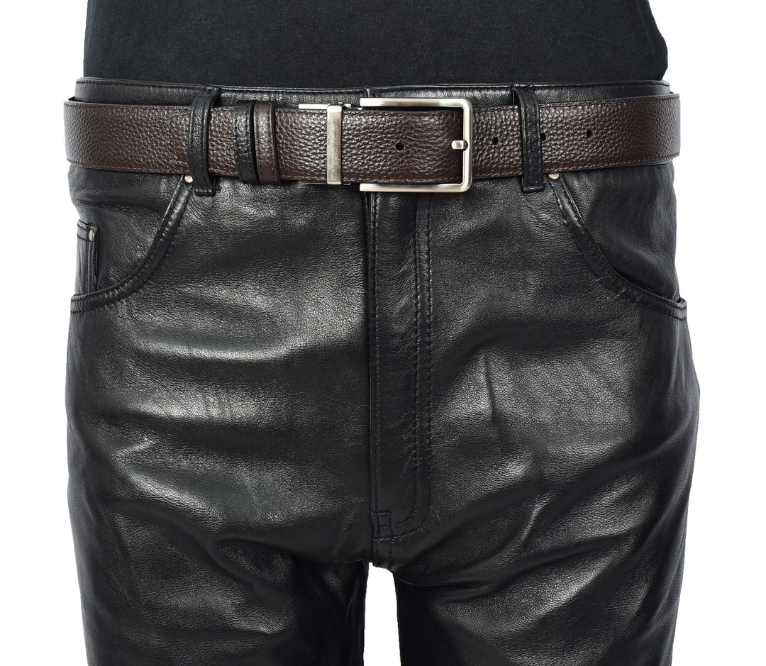 Real Leather Mens Reversible Belt With Rotated Buckle Dress Suits Casual Style Bursa Black/Brown