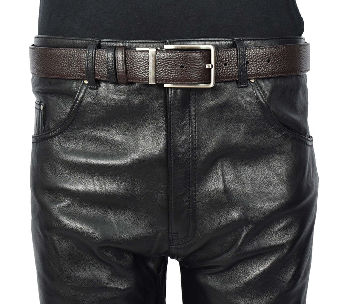 Real Leather Mens Reversible Belt With Rotated Buckle Dress Suits Casual Style Bursa Black/Brown