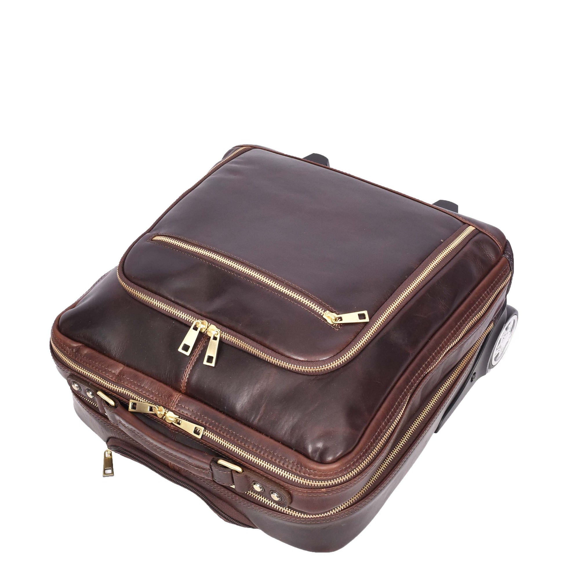 Real Leather Pilot Case Wheels Telescopic Handle for Business Travel Bag Sussex Brown-6