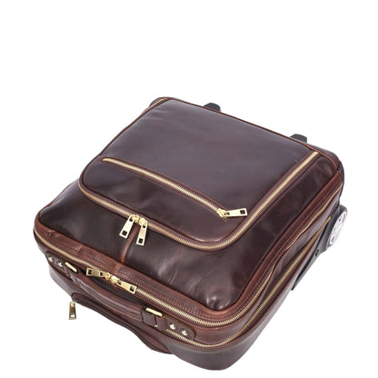 Real Leather Pilot Case Wheels Telescopic Handle for Business Travel Bag Sussex Brown-6