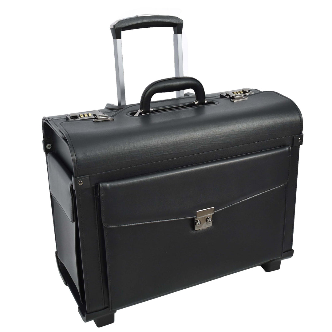Pilot Case 2 Wheeled Faux Leather Lightweight Business Cabin Travel Bag Toulon Black