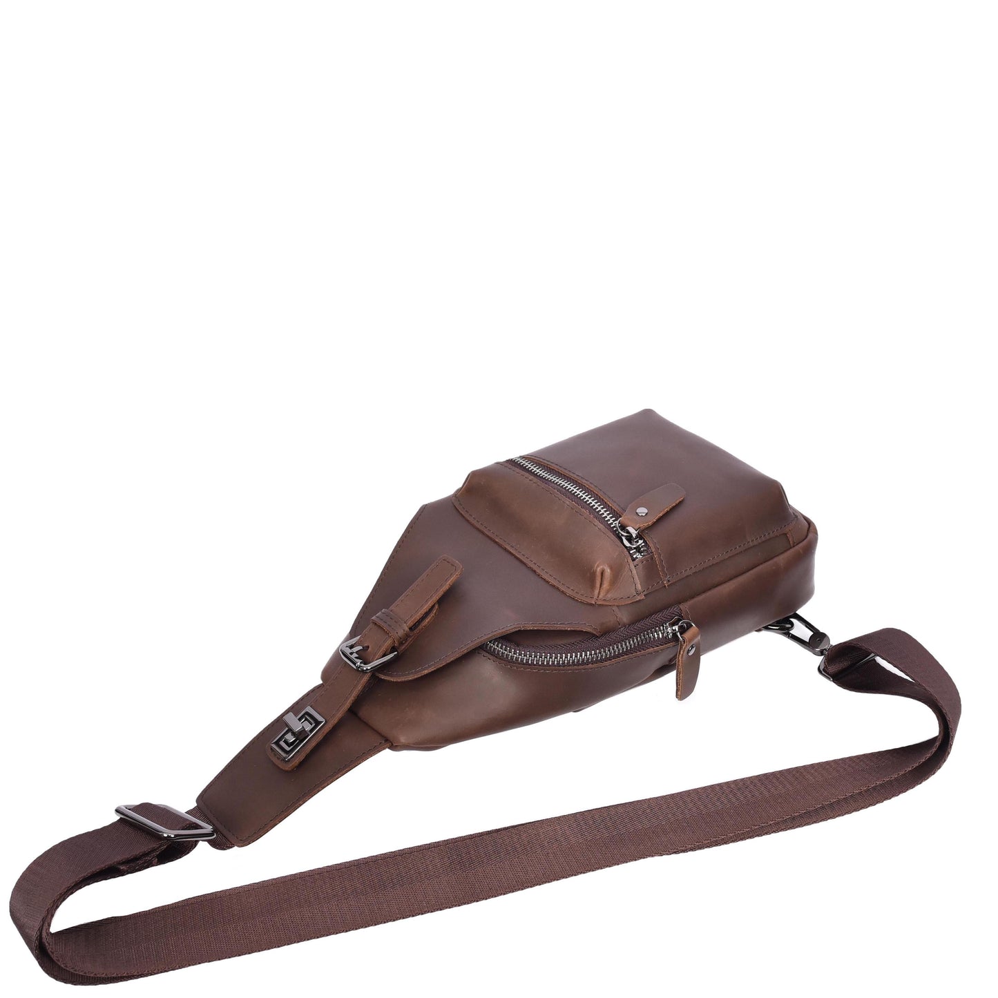 Real Leather Cross Body Chest Bag Phoenix Brown Hunter-5