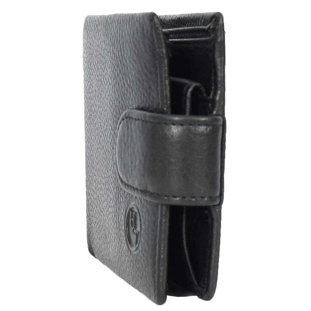 Mens Real Leather Mid Size Bifold Wallet Multi-Pockets Coins Cards Notes Style Tempe Black-3