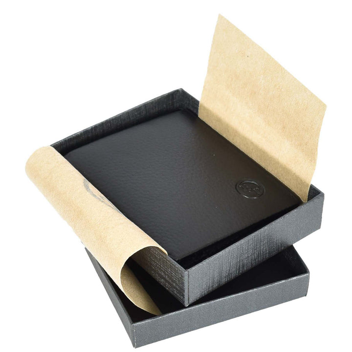 Premium Leather Mens Slim Bifold Credit Card Holder Coins ID Banknotes Wallet Calvi Black-6