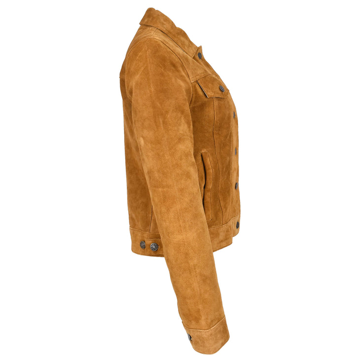 Womens Soft Suede Trucker Style Jacket Alma Tan-3