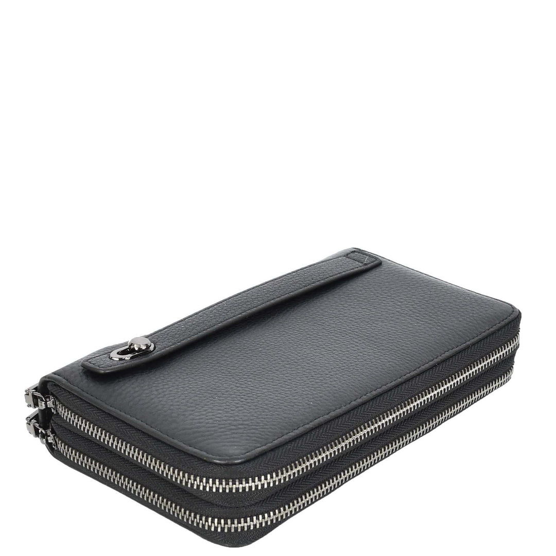 Womens Real Leather Clutch Purse Large Multi Slots Coins Cards Notes Wallet Pavia Black-7