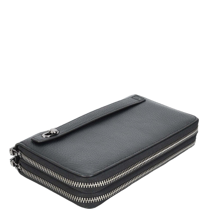 Womens Real Leather Clutch Purse Large Multi Slots Coins Cards Notes Wallet Pavia Black-7