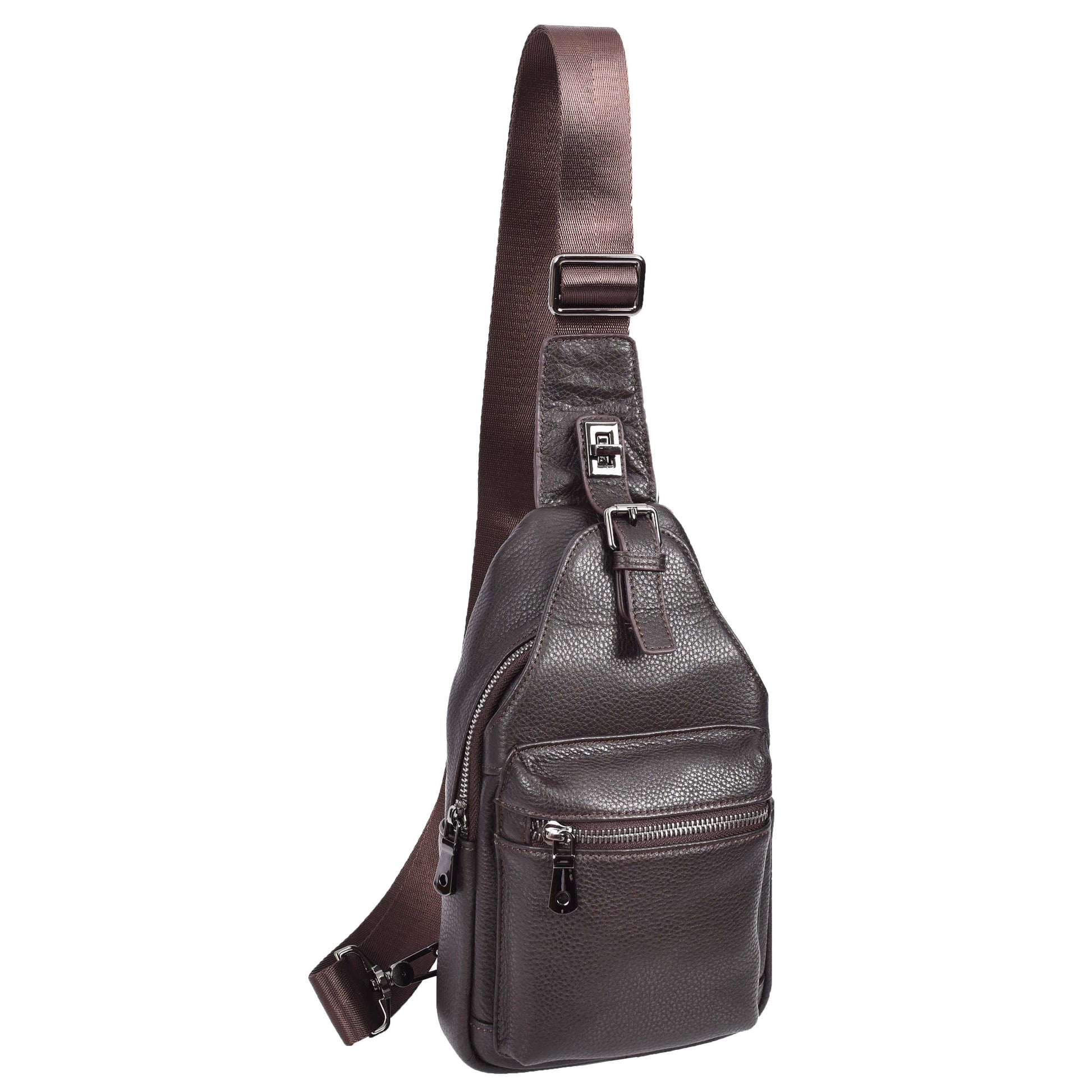 Real Leather Cross Body Chest Bag Phoenix Brown-3