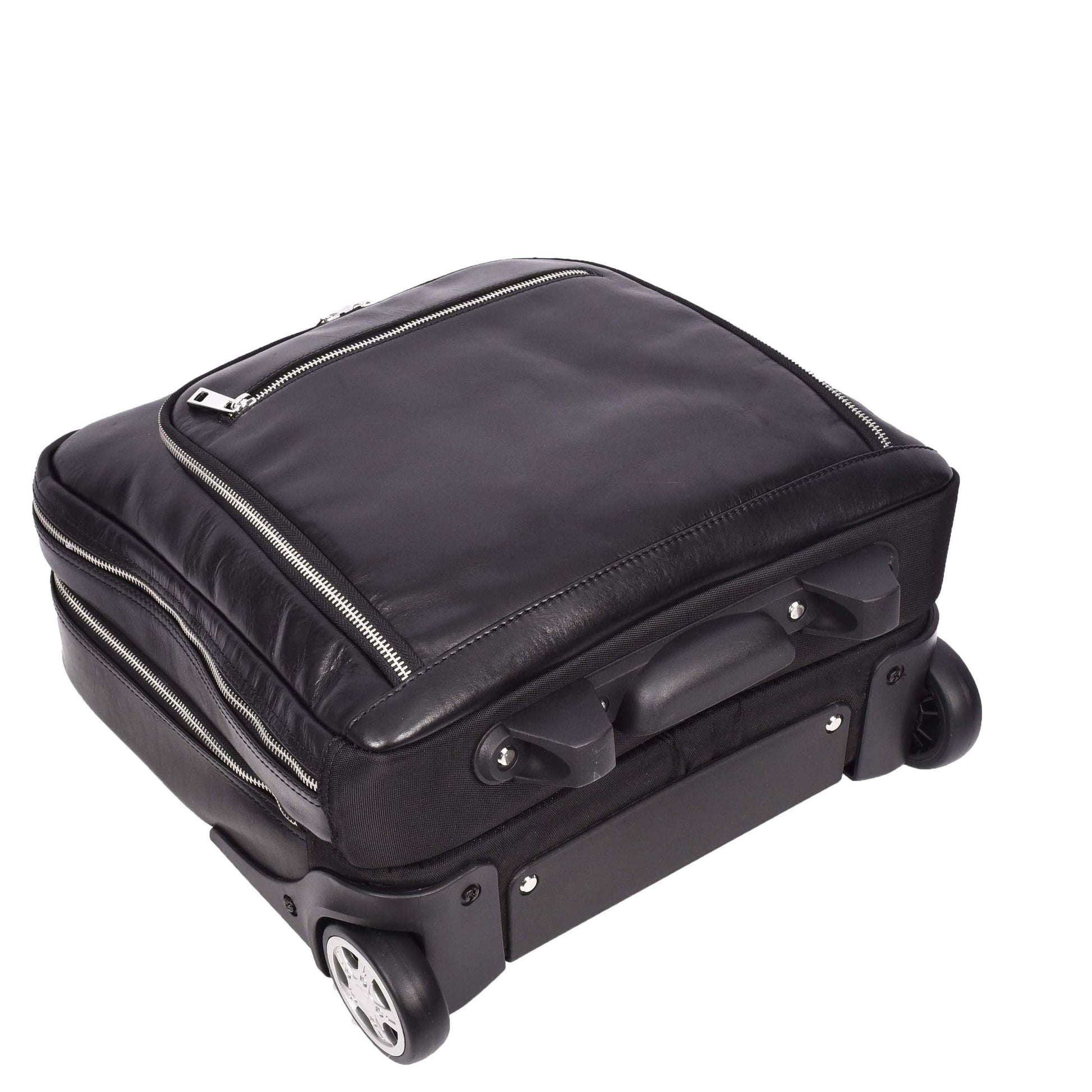 Real Leather Pilot Case Wheels Telescopic Handle for Business Travel Bag Sussex Black-6