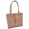 Leather Classic Tote Style Zip Opening Large Shoulder Bag CYNTHIA Taupe 6