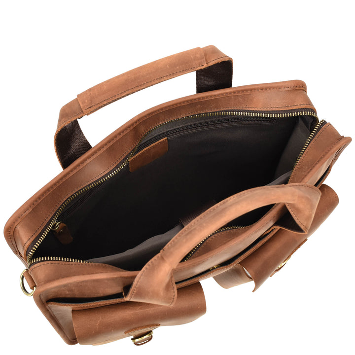 Men's Leather Briefcase Business Work Bag office Messenger Thorne Tan 6