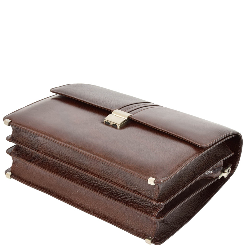 Mens Real Leather Briefcase Classic Bag Organiser CARTER Brown 7