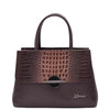 Womens Real Leather Croc Print Handbag Long Strap CAROL Brown 6
