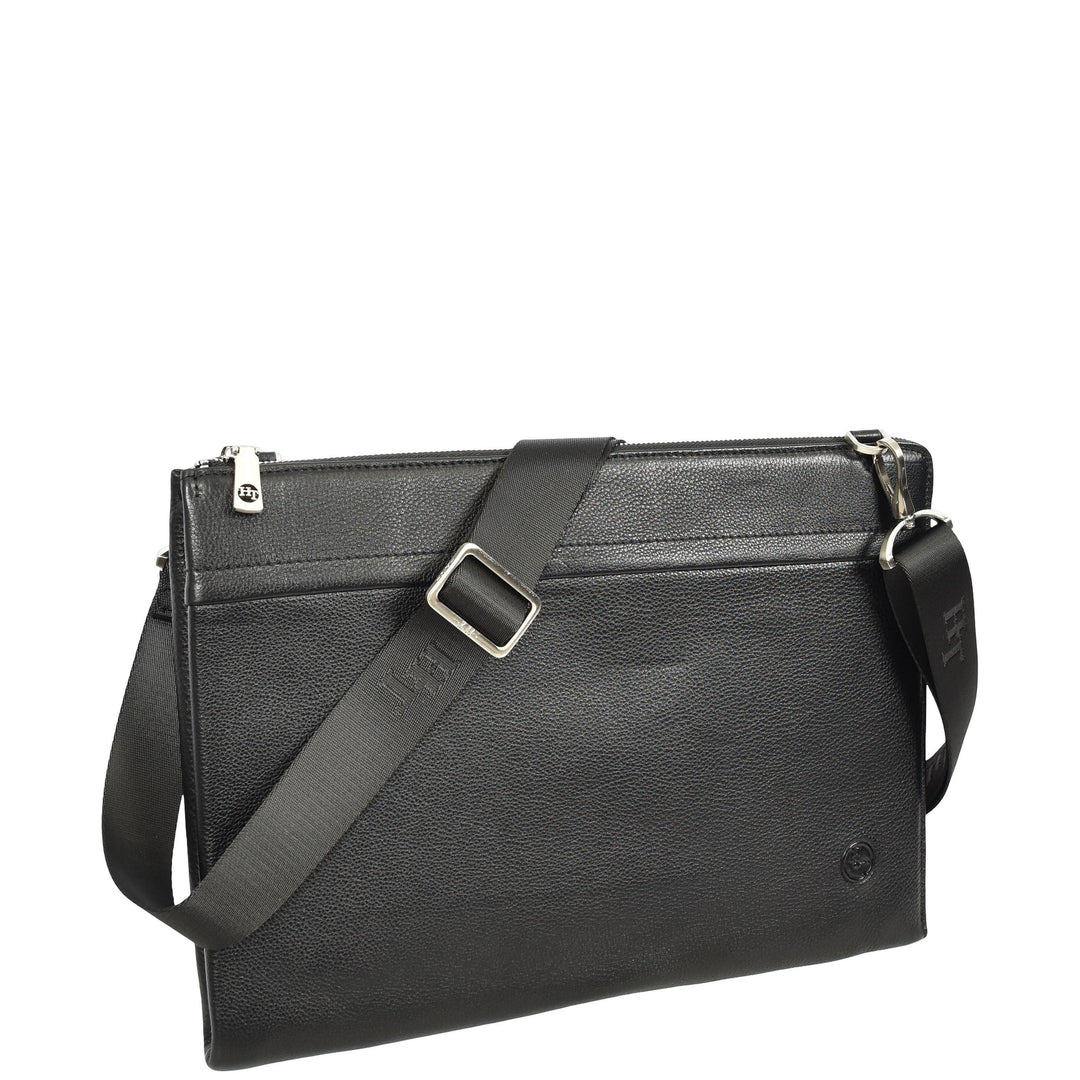 Real Leather Zip Around Folio Bag Underarm Documents Tablet Organiser Kylo Black