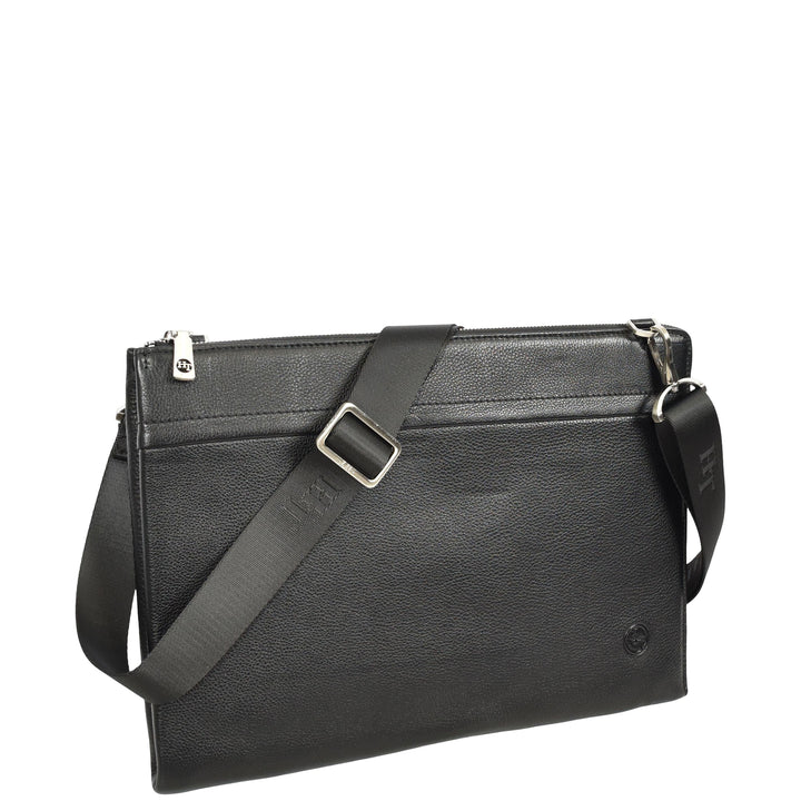 Real Leather Zip Around Folio Bag Underarm Documents Tablet Organiser Kylo Black