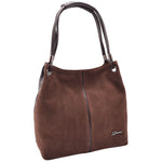 Womens Leather Suede Shoulder Bag Zip Large Brown Hobo Audrey 6