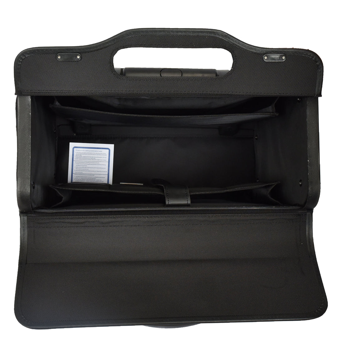 House Of Leather Wheeled Pilot Case Black Ballistic Nylon, Cabin Size Large Briefcase Business Travel Case CoPilot