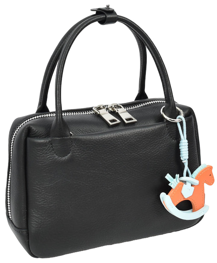 Womens Real Leather Handbag Small Top-Handle Style Beatrice Black-3