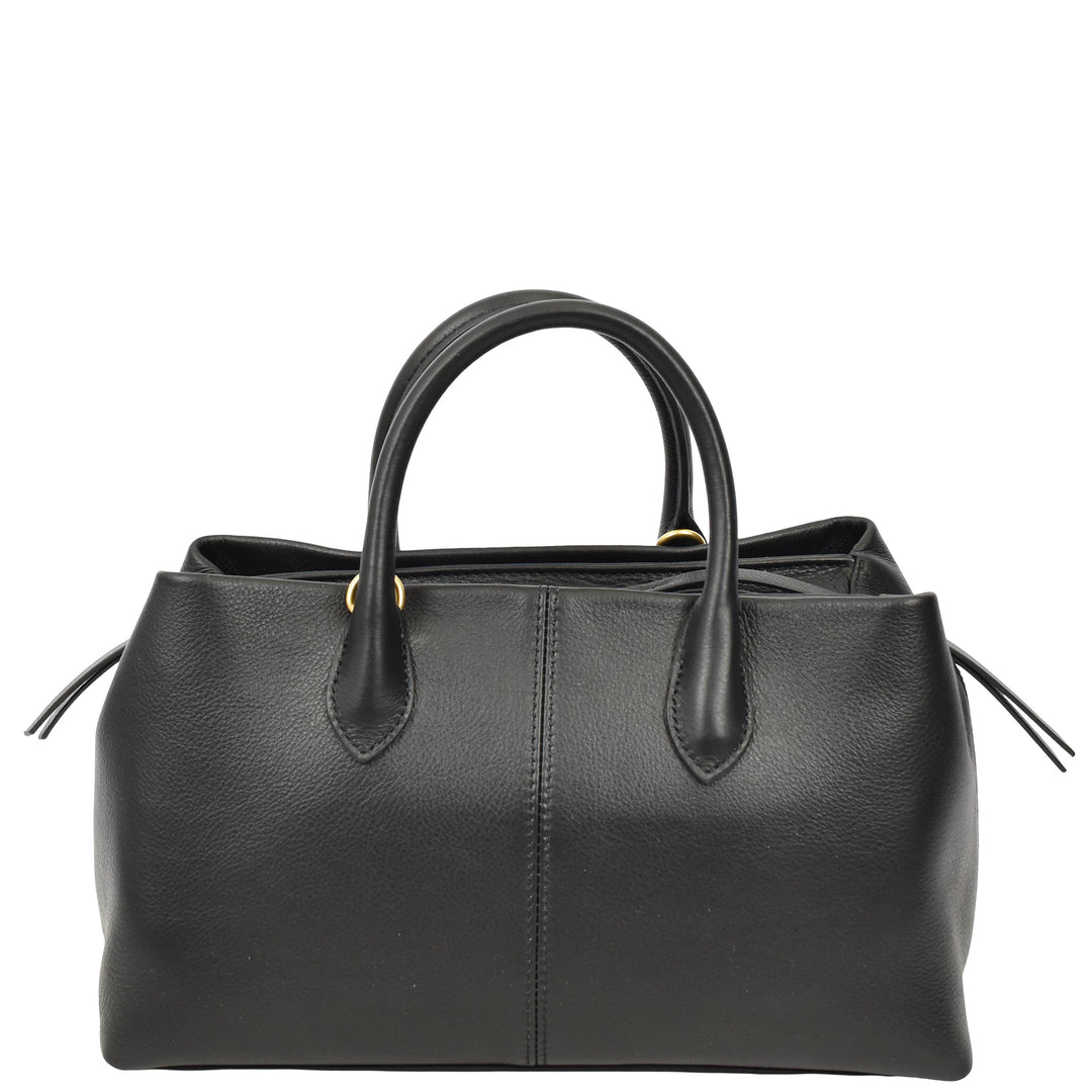 Women's Leather Structured Tote Handbag Detachable Strap Ingrid Black 6