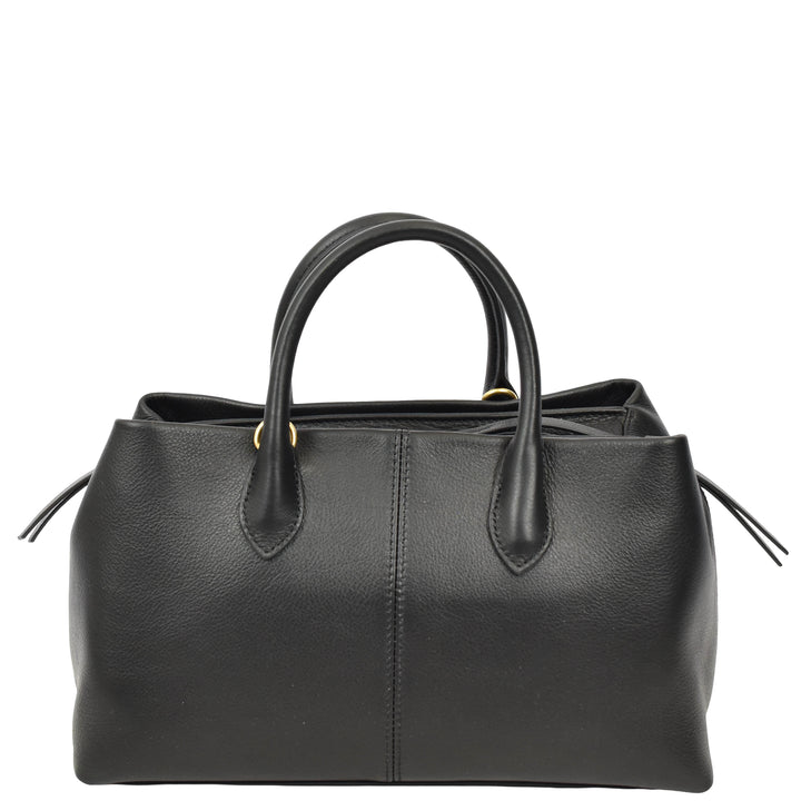 Women's Leather Structured Tote Handbag Detachable Strap Ingrid Black 6