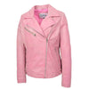 Womens Real Leather Biker Jacket Cross Zip Pockets Cherry Pink 6
