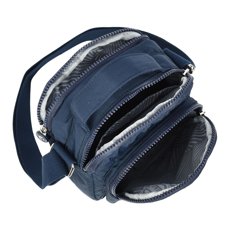 Men's Cross Body Bag Multiple Zip Compartments Lightweight Messenger Bag Shaun Navy