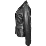 Womens Real Leather Blazer Jacket Black Double Breasted Sista 6