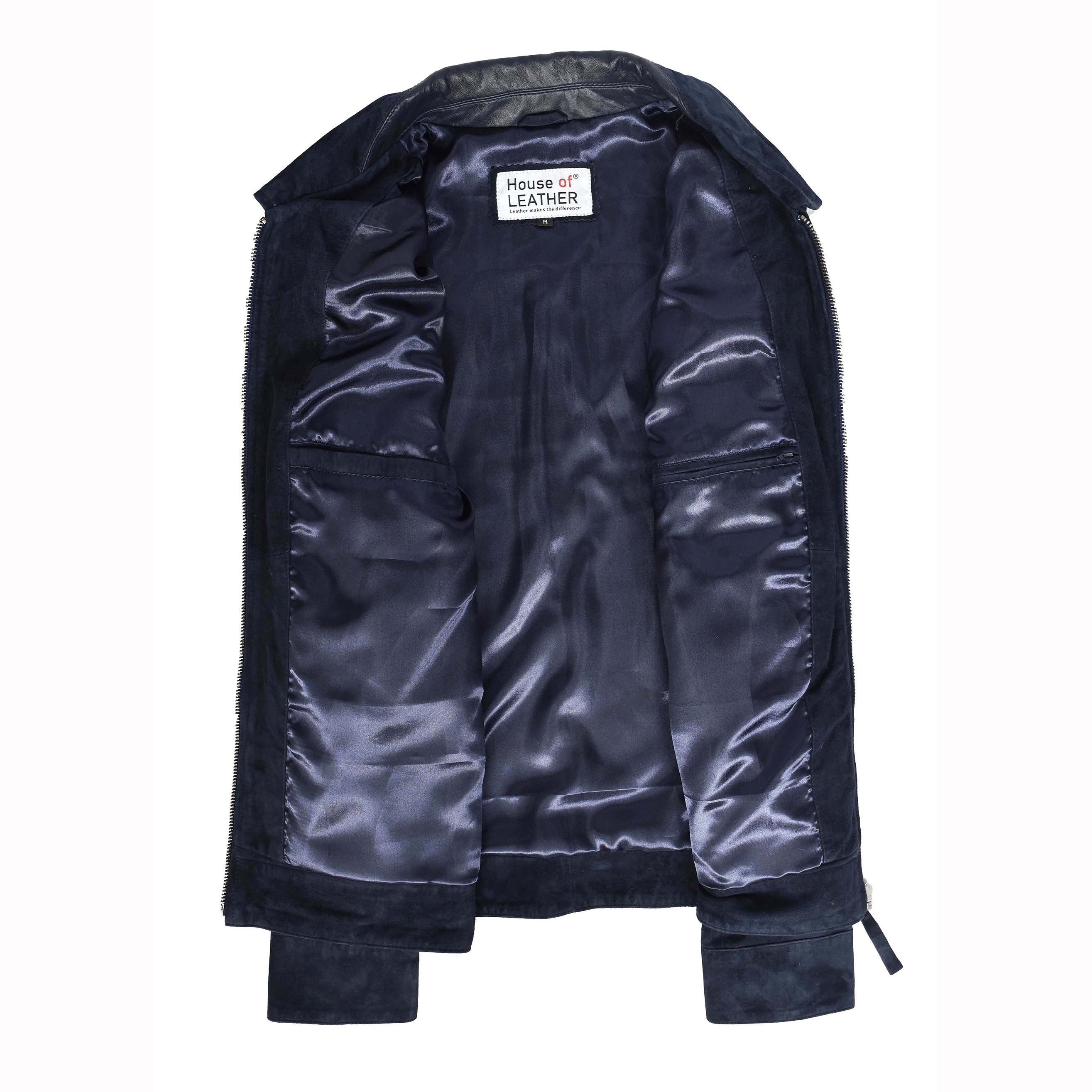 Mens Real Goat Suede Jacket Classic Zip Box Navy | House of Leather