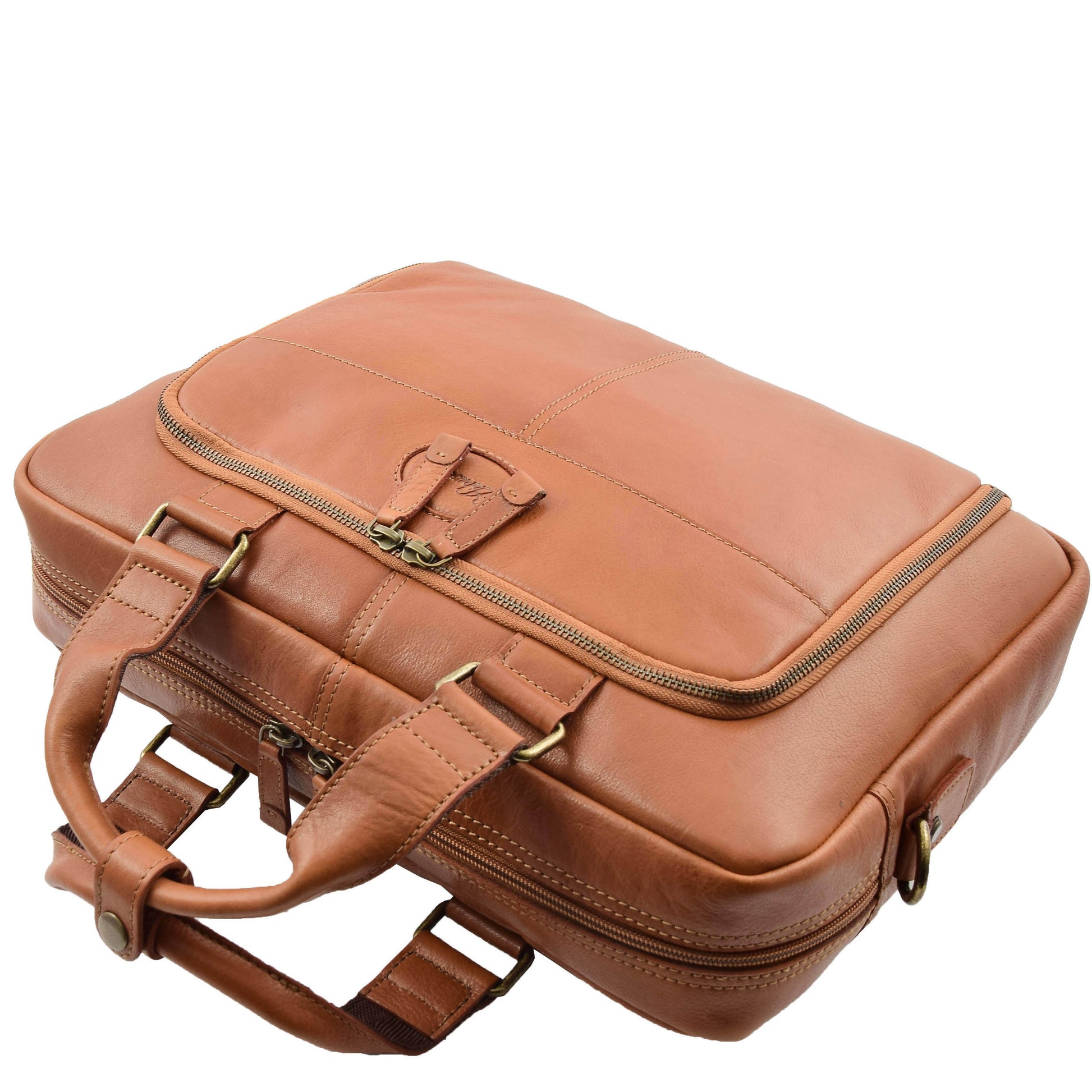 Mens Leather Laptop Organiser Briefcase HL341 Tan 6