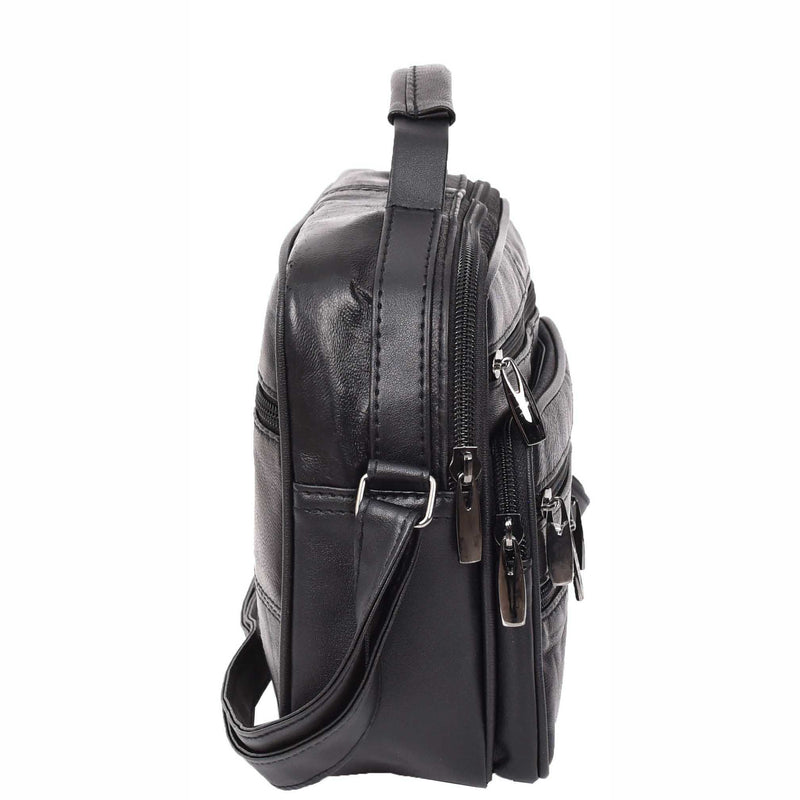 Mens Messenger Cross Body Bag Soft Leather Small Black HOL909 5