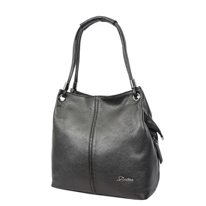 Womens Leather Shoulder Bag Large Hobo Handbag Barbara Black 6