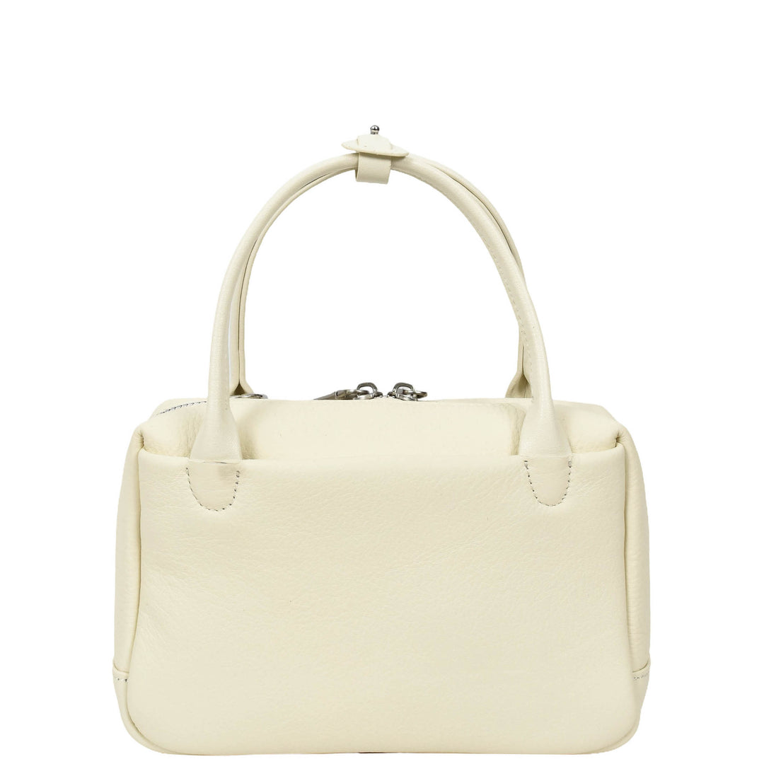 Womens Real Leather Handbag Small Top-Handle Style Beatrice White